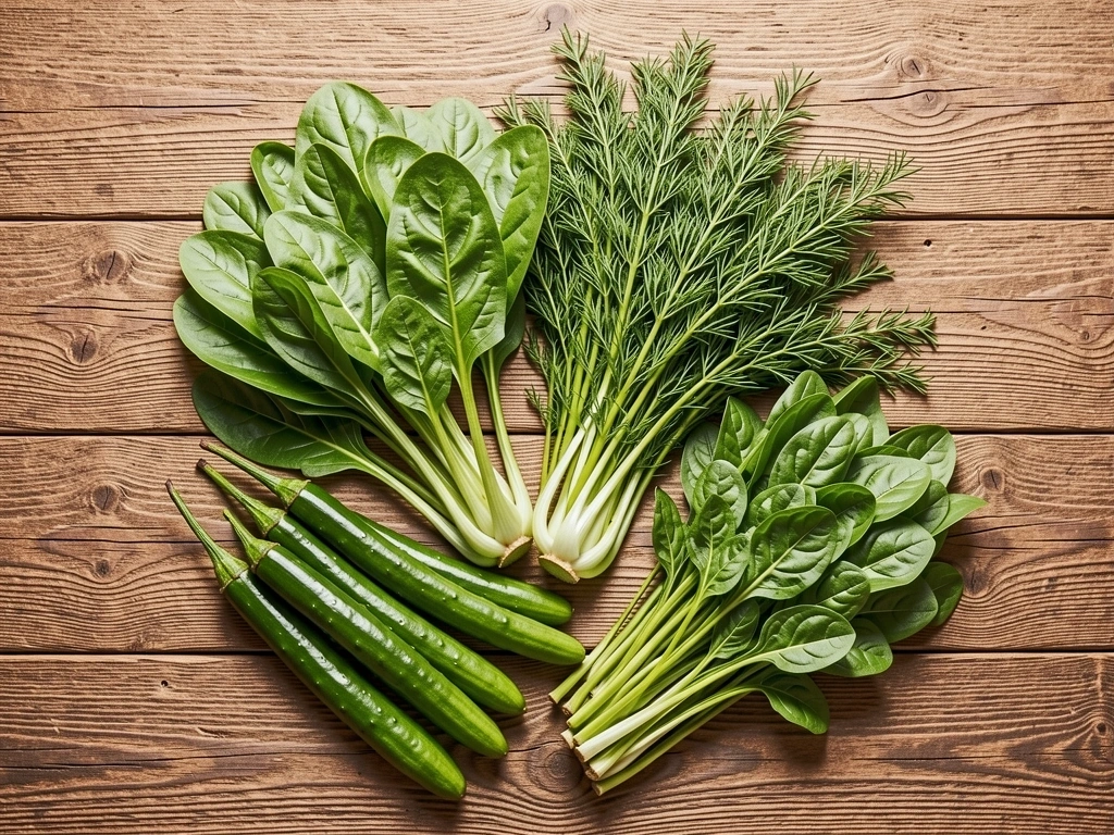 Fresh ingredients on a wooden surface